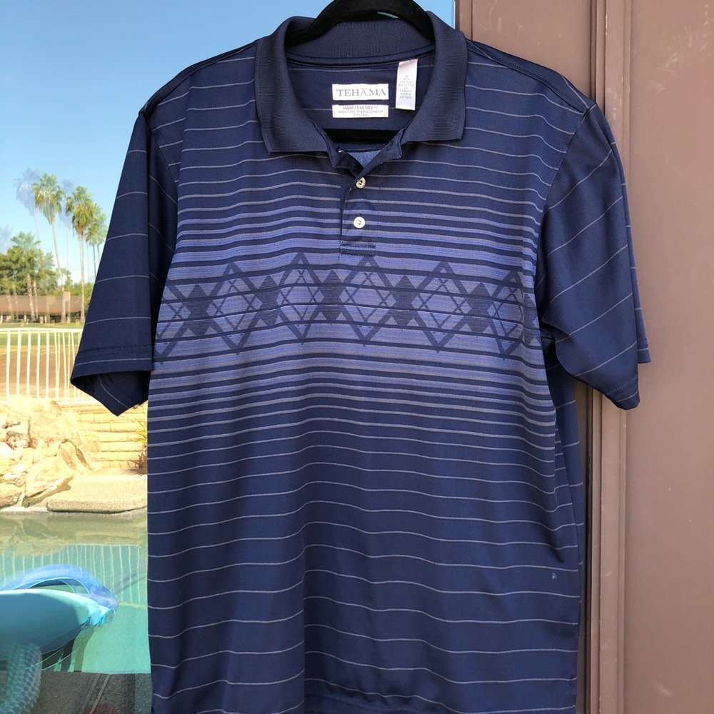 Tehāma Blue Stripe Argyle Golf Polo M